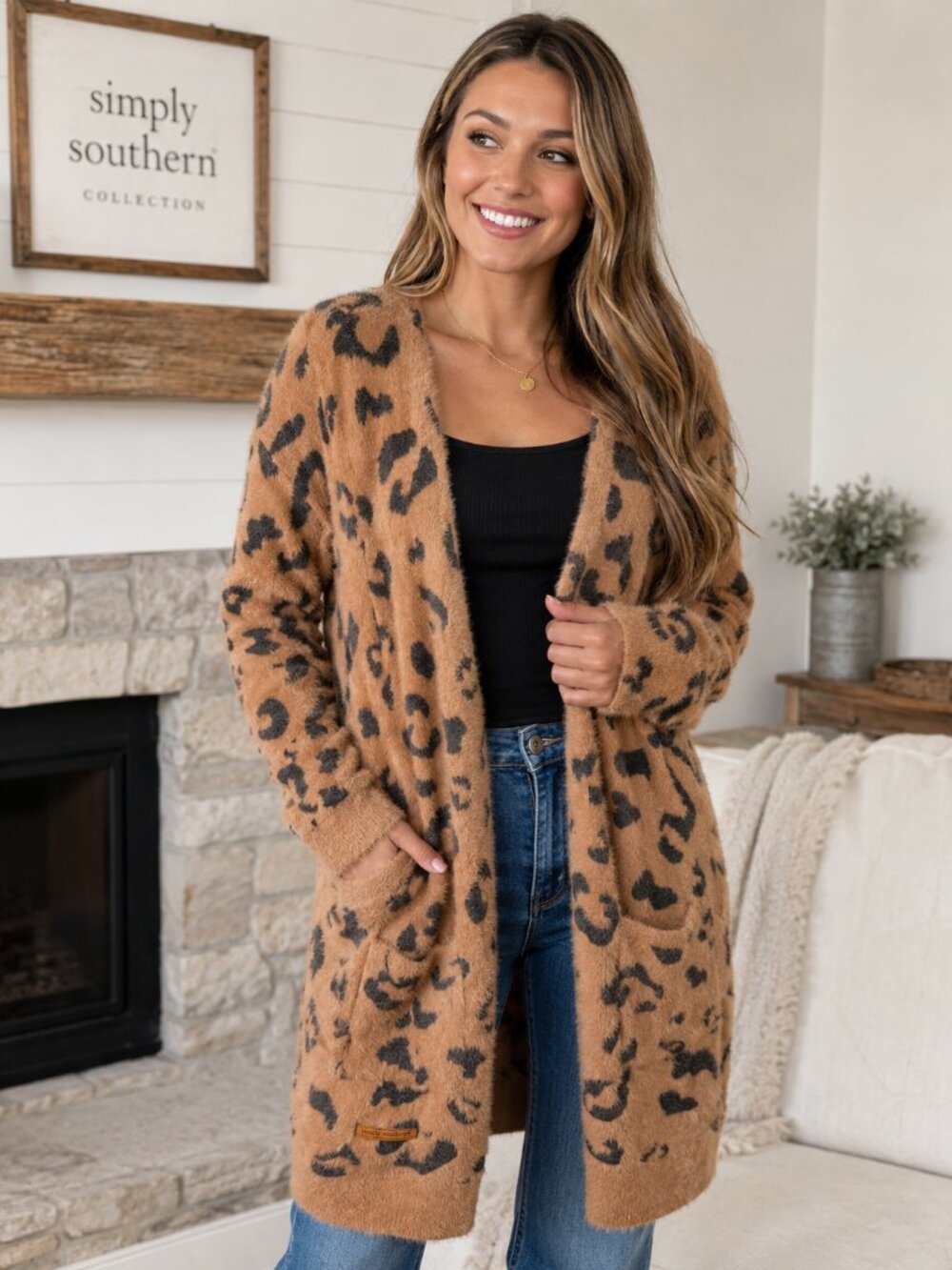Soft & Fuzzy Lepoard Print Cardigan - Leo - by Simply Southern - Size Large